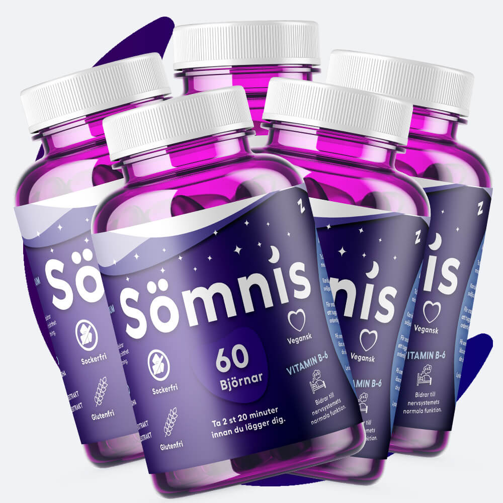 Vitaminer för bättre sömn från Sömnis med 60 stycken gummibjörnar i varje burk - Lila etikett med stjärnor